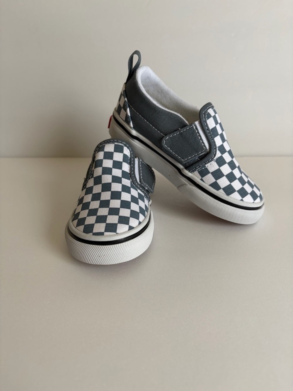Vans Kids Slip-On Checkerboard Sneakers in Gray and White